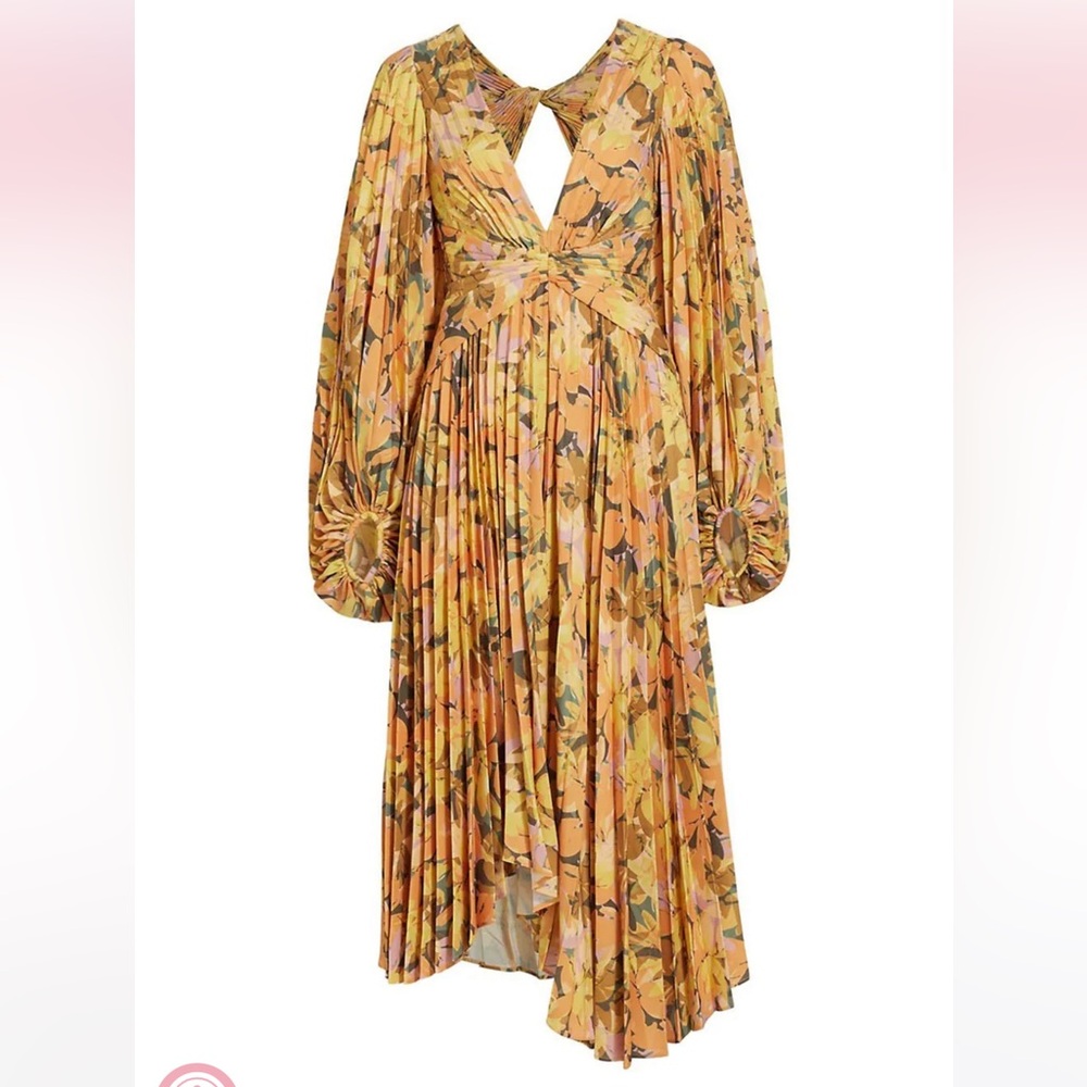 Acler Palms Plisse Handkerchief Midi Dress Kaleidoscope Floral